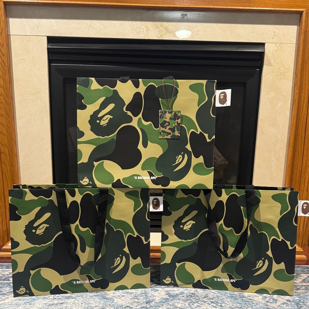 3 Camouflage A BATHING APE Shopping Bags Set with Black Cloth Handles